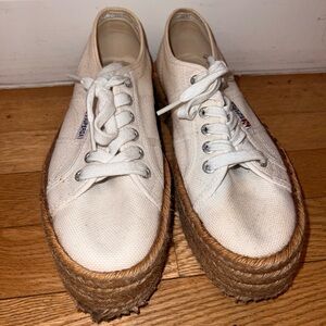 Superga White Sneakers with Straw Platform